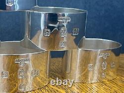 Fabulous set of 6 sterling silver oval napkin rings Queen Elizabeth London 1977