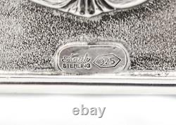 Fine 925 Sterling Silver Handmade Chased Matte Leaf Applique Napkin Holder
