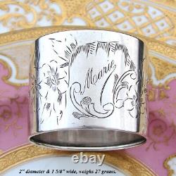 Fine Antique French 800 (nearly sterling) Silver 2 Napkin Ring, Floral, Marie