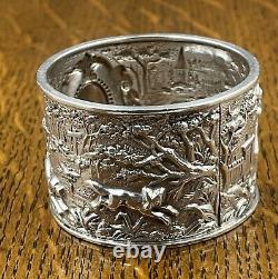 Fine quality sterling silver napkin ring fox hunting Chester 1895