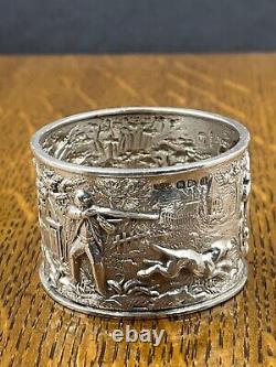 Fine quality sterling silver napkin ring fox hunting Chester 1895