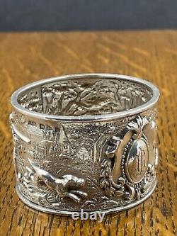 Fine quality sterling silver napkin ring fox hunting Chester 1895