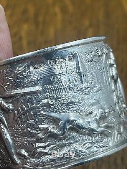 Fine quality sterling silver napkin ring fox hunting Chester 1895