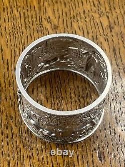 Fine quality sterling silver napkin ring fox hunting Chester 1895