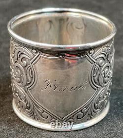Floral Repousse Sterling Silver William Saart Napkin Ring Name Engraved Frank