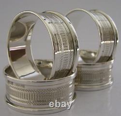 Four English Sterling Silver Engine Turned Napkin Rings 1972/73 Mint