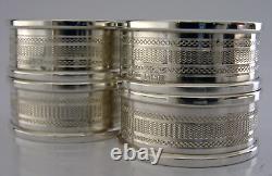 Four English Sterling Silver Engine Turned Napkin Rings 1972/73 Mint