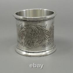 GORHAM Sterling Silver Napkin Ring Beaded Chased Scroll HEAVY 69g No Mono B3566