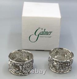 Galmer Silver Company Sterling Silver Pair Chrysanthemum Napkin Rings