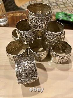 Gorgeous Antique Detailed 800 Silver Napkin Rings 10 Total Wow! JA