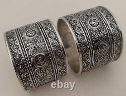 Gorgeous Pair Of American Persian Style Aesthetic Sterling Napkin Rings C. 1880