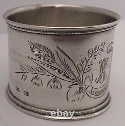 Gorgeous Russian 875 Silver Fine Napkin Ring Satin Beaded Hand Engraved C. 1885