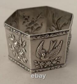 Great American Aesthetic Sterling Coin Silver Birds Flowers Grapes Napkin Ring