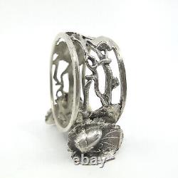 ITALIAN Figural Sterling Silver 925 Napkin Ring Holder Floral Leaves Open Work