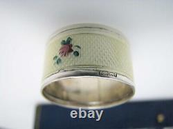 J170 Set of 6 Vintage Cloisonne Napkin Rings in Sterling From Germany