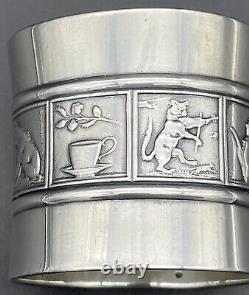 Large Gorham Sterling Silver childs Napkin Ring Nursery Rhymes No Monogram 1896