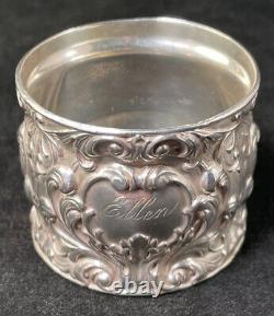 Large Size Webster Repousse Sterling Silver Napkin Ring Name Engraved Ellen
