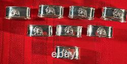 Lot Of 8 Oval Sterling Silver Napkin Rings Elephants Asian or India