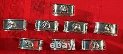 Lot Of 8 Oval Sterling Silver Napkin Rings Elephants Asian or India