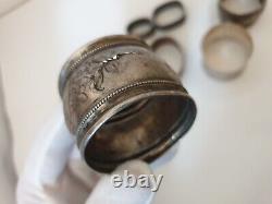 Lot antique sterling silver napkin rings 7pcs napkins 154grams silver! (NJ1)
