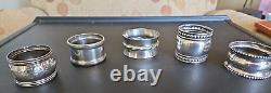 Lot of 5 Sterling Silver Napkin Rings Vintage Victorian Monogramed