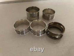 MIXED LOT OF 5 STERLING SILVER NAPKIN RINGS (68 Grams. Combined)