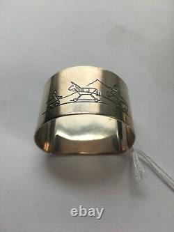 Napkin Ring #B Nordic Hallmarked Silver with engraved figures early 1900's