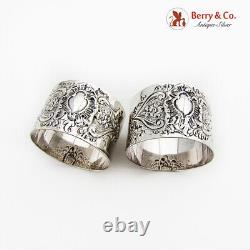 Napkin Rings 2 English Repousse Floral Scroll Sterling Silver 1895 No Monos