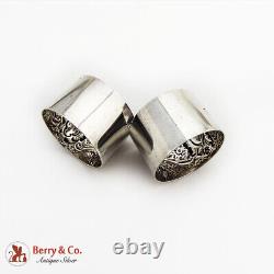 Napkin Rings 2 English Repousse Floral Scroll Sterling Silver 1895 No Monos