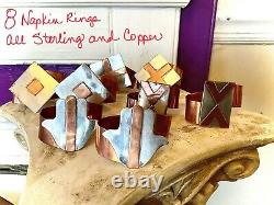 Napkin Rings Elegant Sterling Silver Stamped And Copper Vintage 8 Place
