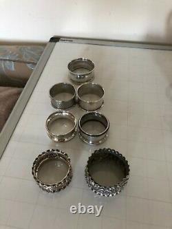 Nice Lot Of 7 Sterling Silver Silver Napkin Rings Various Dates And Makers 103g