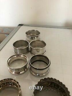 Nice Lot Of 7 Sterling Silver Silver Napkin Rings Various Dates And Makers 103g