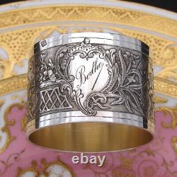 Ornate Antique French Sterling Silver 2 Napkin Ring, Ornate Foliate, Berthe