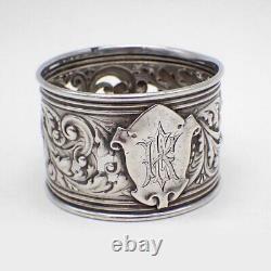 Ornate Napkin Ring Shield Cartouche Gorham Sterling Silver Mono EK