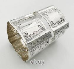 PAIR ANTIQUE SQUARE NAPKIN RINGS STERLING SILVER VICTORIAN London 1883