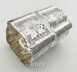 PAIR ANTIQUE SQUARE NAPKIN RINGS STERLING SILVER VICTORIAN London 1883