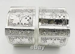 PAIR ANTIQUE SQUARE NAPKIN RINGS STERLING SILVER VICTORIAN London 1883