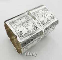 PAIR ANTIQUE SQUARE NAPKIN RINGS STERLING SILVER VICTORIAN London 1883