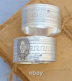 PAIR Antique French Sterling Silver Napkin Ring Highly Guilloche Style Cartouche