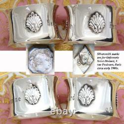 PAIR Antique French Sterling Silver Napkin Rings, Seashell, Hermine Bernard