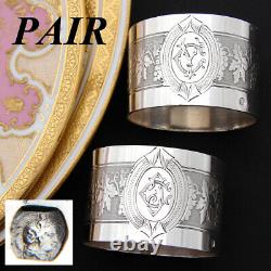 PAIR Elegant Antique French. 800 Silver Napkin Rings, Frieze Stye Foliate Band