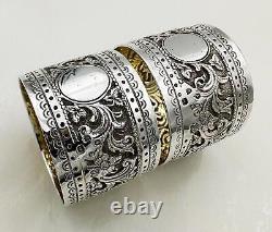 PAIR NAPKIN RINGS STERLING SILVER VICTORIAN INDIAN STYLE London 1880