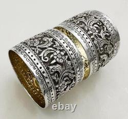 PAIR NAPKIN RINGS STERLING SILVER VICTORIAN INDIAN STYLE London 1880