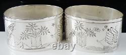 Pair Aesthetic Sterling Silver Napkin Rings, London 1896, Thomas Goodfellow