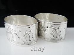 Pair Aesthetic Sterling Silver Napkin Rings, London 1896, Thomas Goodfellow