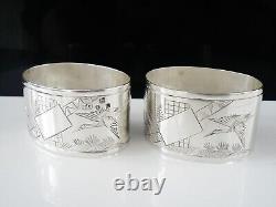 Pair Aesthetic Sterling Silver Napkin Rings, London 1896, Thomas Goodfellow