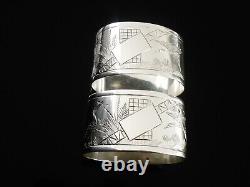 Pair Aesthetic Sterling Silver Napkin Rings, London 1896, Thomas Goodfellow