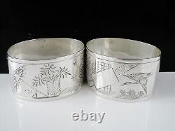 Pair Aesthetic Sterling Silver Napkin Rings, London 1896, Thomas Goodfellow