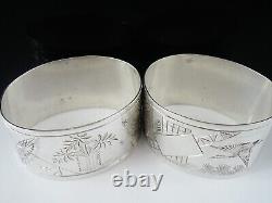 Pair Aesthetic Sterling Silver Napkin Rings, London 1896, Thomas Goodfellow