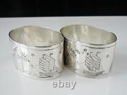 Pair Aesthetic Sterling Silver Napkin Rings, London 1896, Thomas Goodfellow